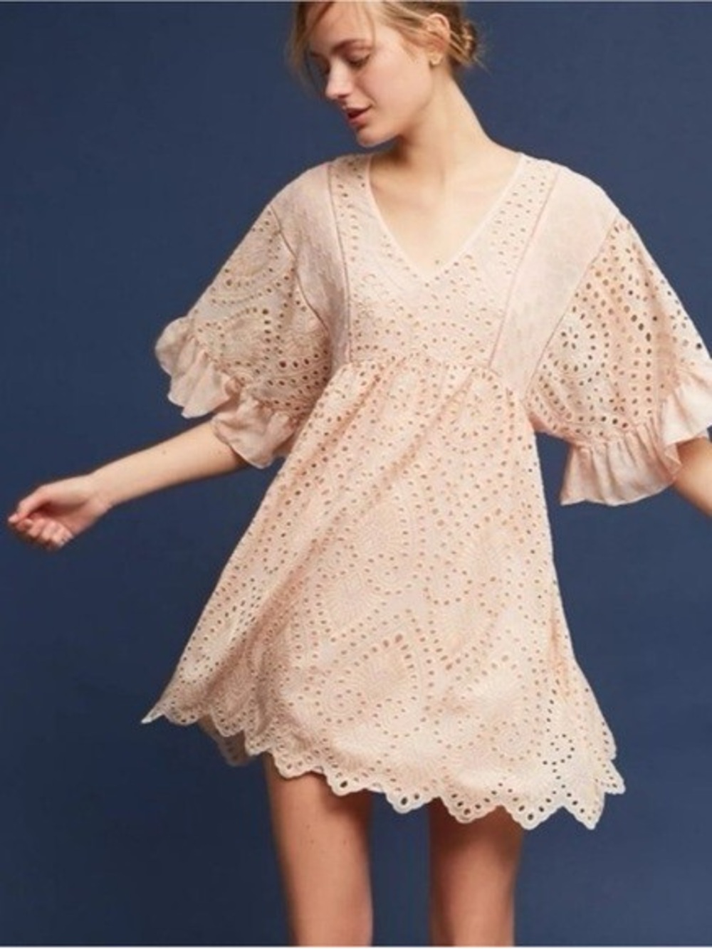 Anthropologie Akemi + Kin Brooke Eyelet Flowy Mini Dress in Peach